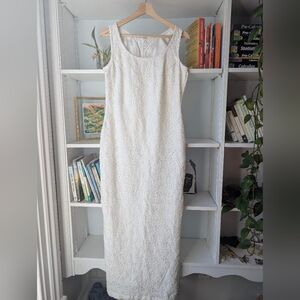 Handmade Wedding Column Dress Maxi White Lace Beaded Size 8 Bridal Bachelorette